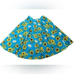 Hell Bunny Vixen Blue Yellow White Sunflower Retro Pinup Cottagecore Swing Skirt